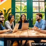 Home 19 목적 중심적 삶의 문화적 차이 이해하기 - A diverse group of young professionals in a modern co-working space in São Paulo, Brazil, engaged in...